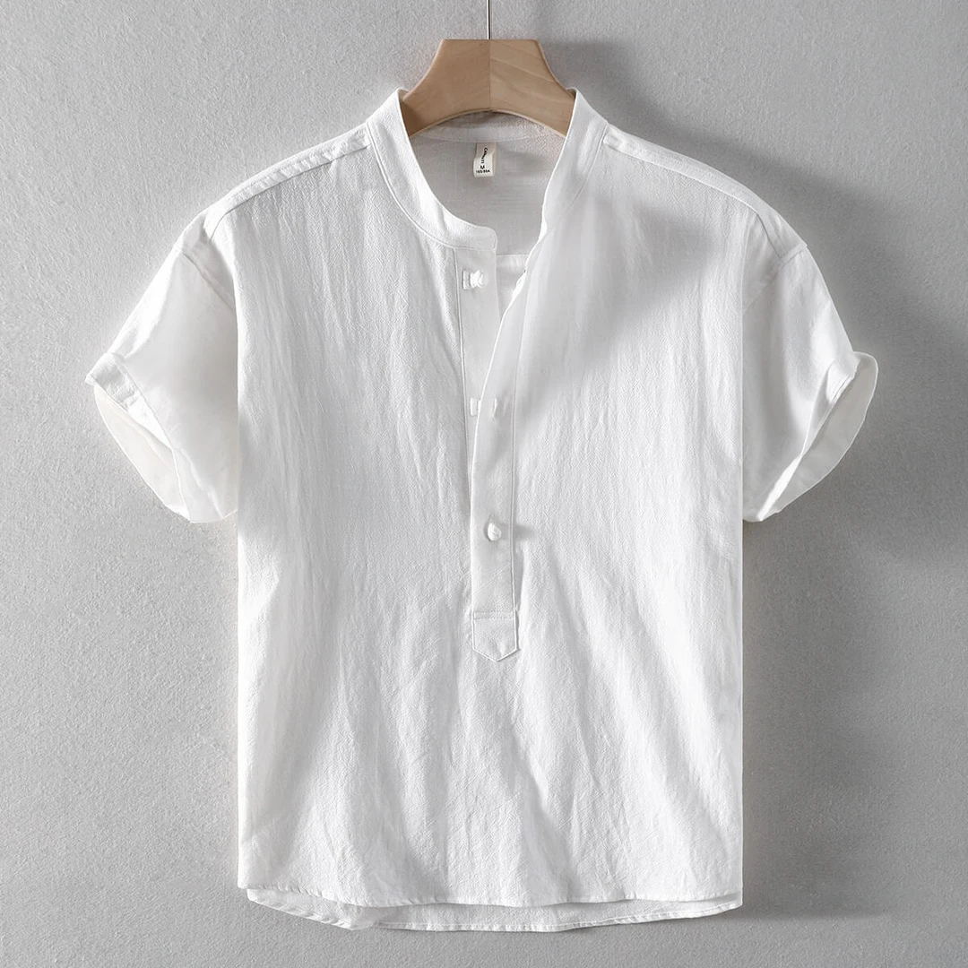 [草民麻衣]中国风男士亚麻衬衫棉麻上衣短袖衬衣中式国风套头衫