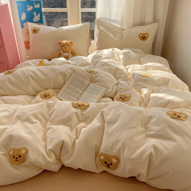 卡通毛巾绣纯棉床上四件套全棉学生宿舍女生床单笠被套三件套床品