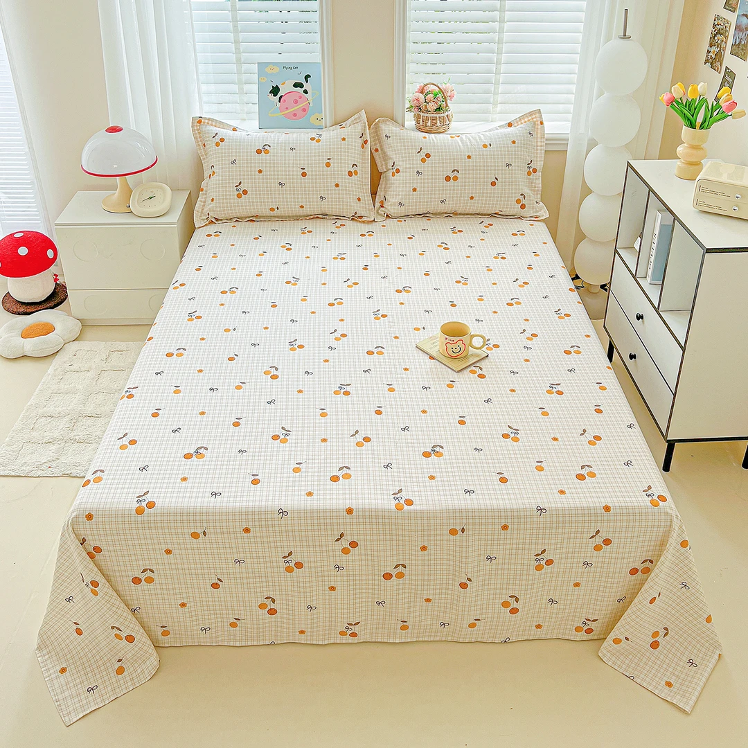 100%纯棉床单单件全棉四季被单加厚垫单单双人床上床单枕套三件套