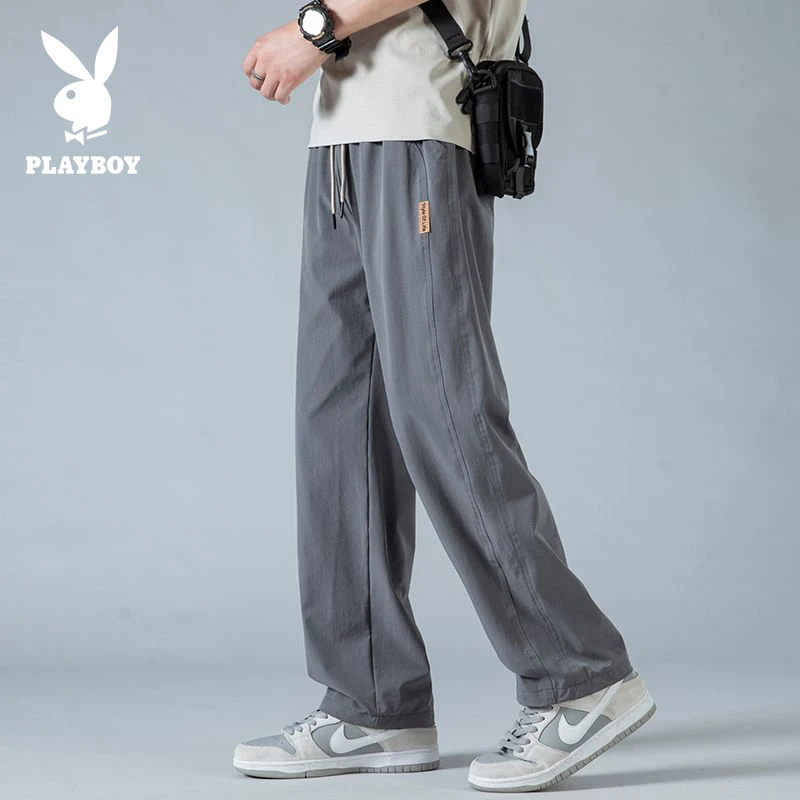 花花公子凉感高弹力透气休闲裤夏季时尚直筒裤百搭运动舒适长裤