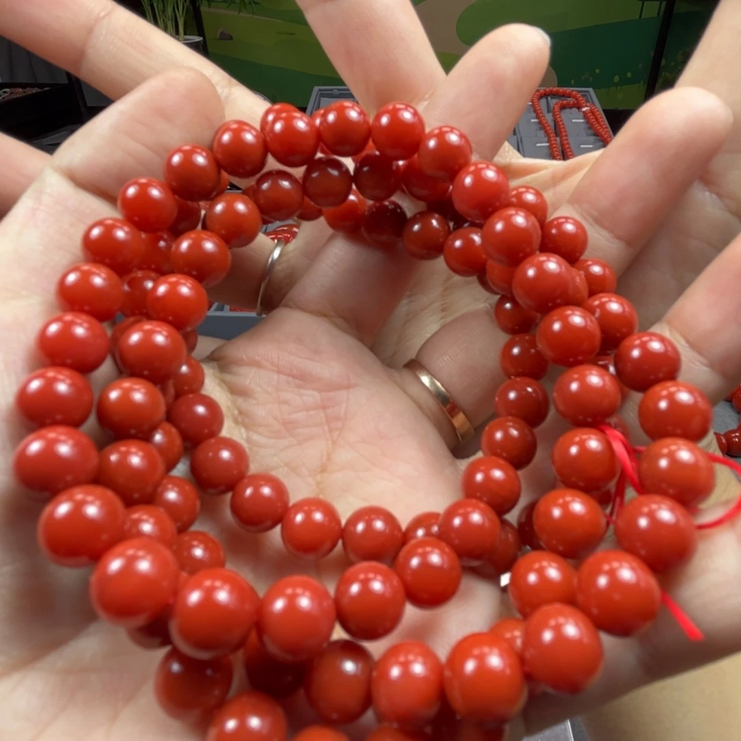 南红玛瑙未镶嵌颈饰8mm锦红顶级