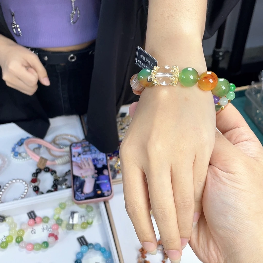 水晶手链银S925镀金镶嵌