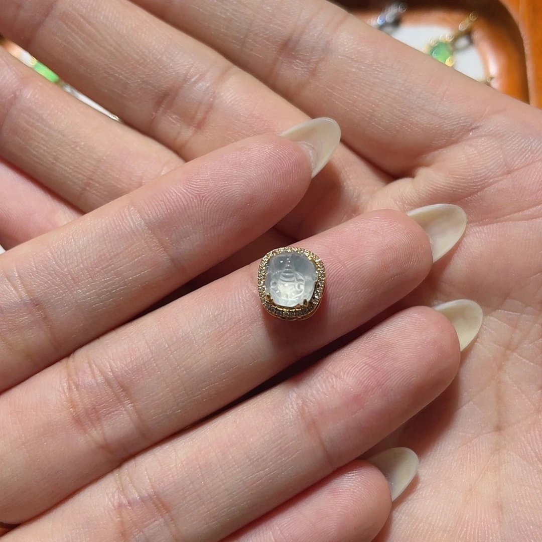 翡翠18K金镶嵌吊坠(不含链)