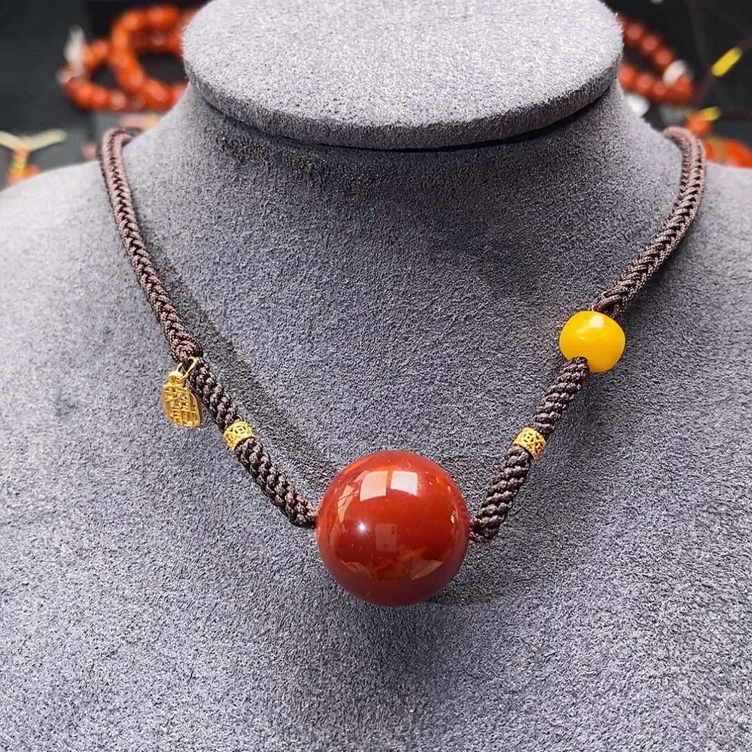 南红玛瑙未镶嵌四川凉山牛血红单珠项链18.5mm