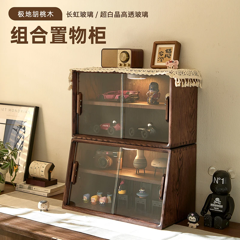 实木茶具收纳柜储物柜桌上台面水杯咖啡置物架客厅餐边手办展示柜