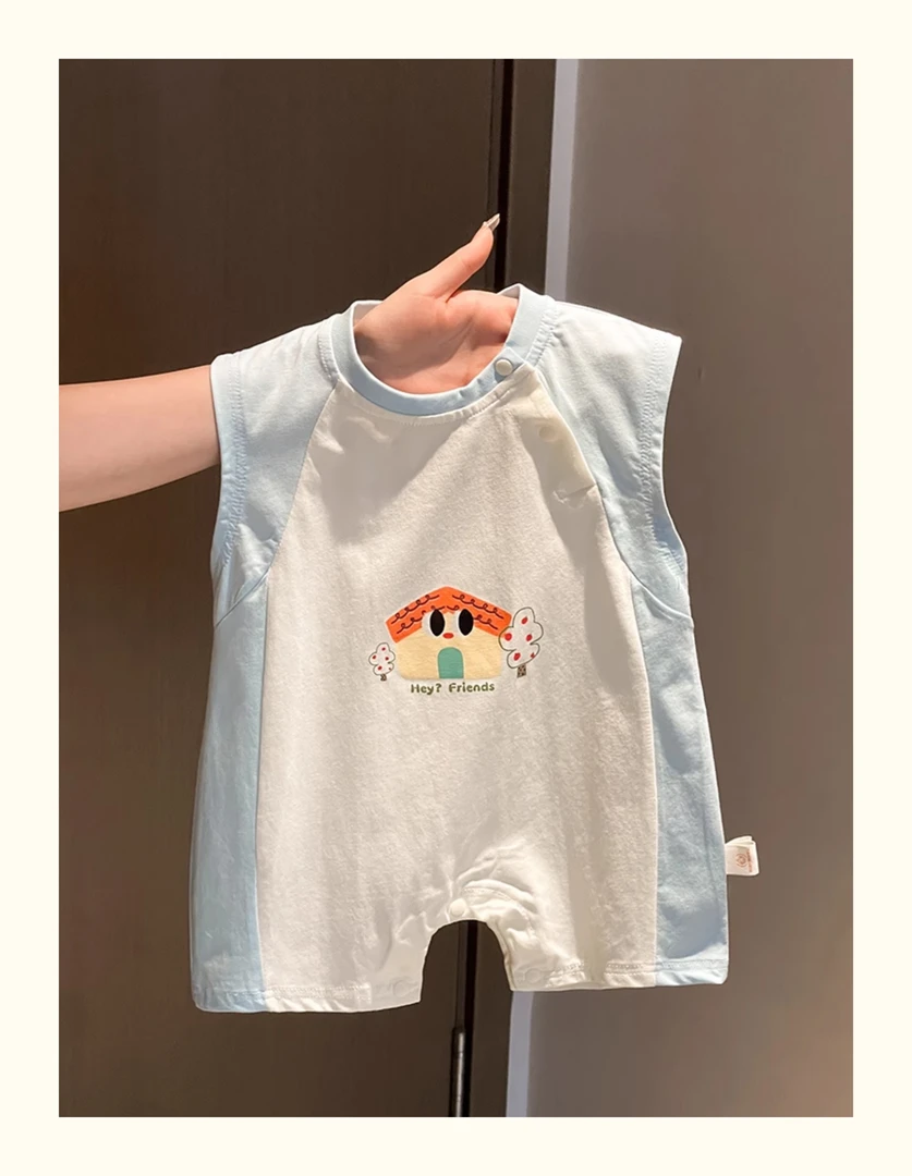 婴儿连体衣夏季薄款纯棉外出衣服可爱超萌宝宝包屁衣背心短裤爬服
