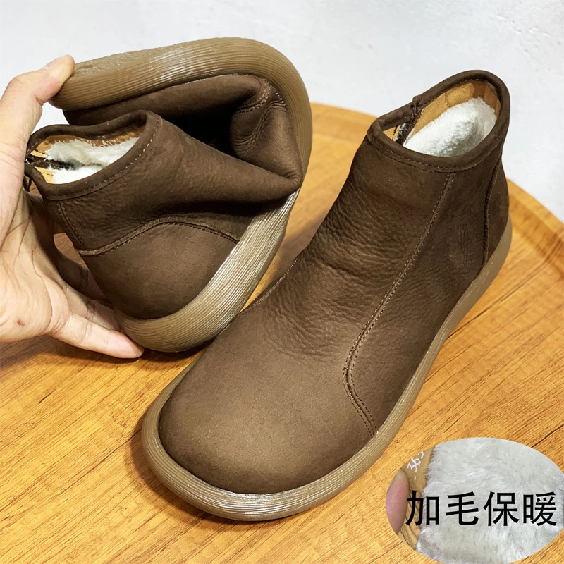 ICCLEK加绒保暖冬季大头高帮棉鞋男宽头休闲马丁靴复古磨砂皮短靴