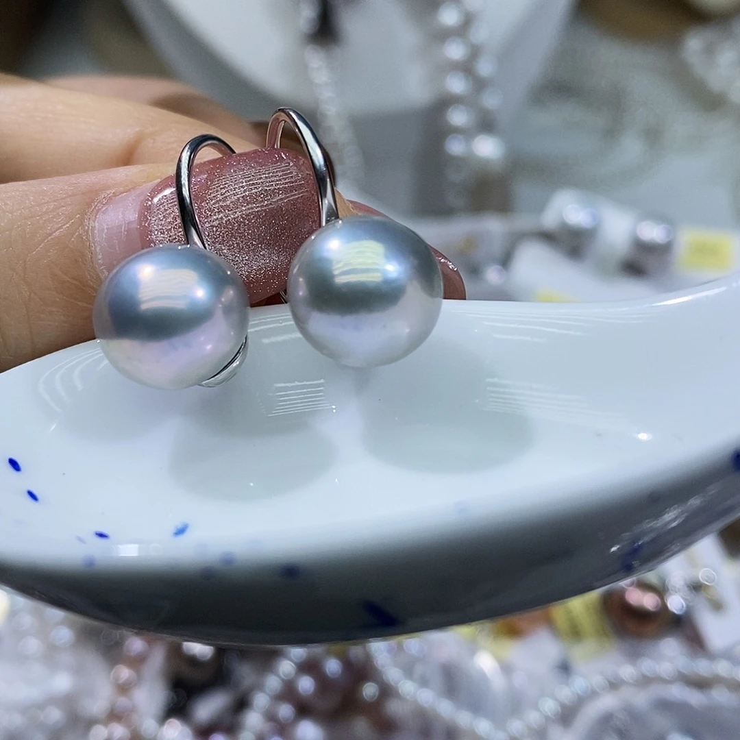 淡水珍珠耳钉银S925镶嵌