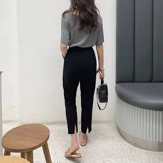 黑色高腰直筒裤女九分烟管裤子2025春秋薄款显瘦小个子八分西装裤