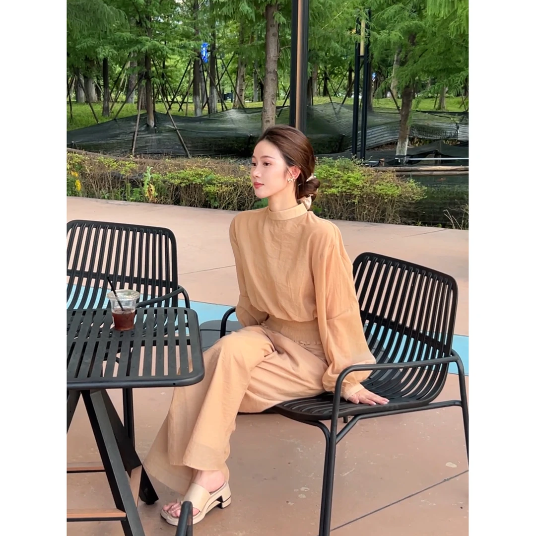 ZLeays-暮光-气质女神套装肉桂色上衣XMXY074+肉桂色裤子XMXY075