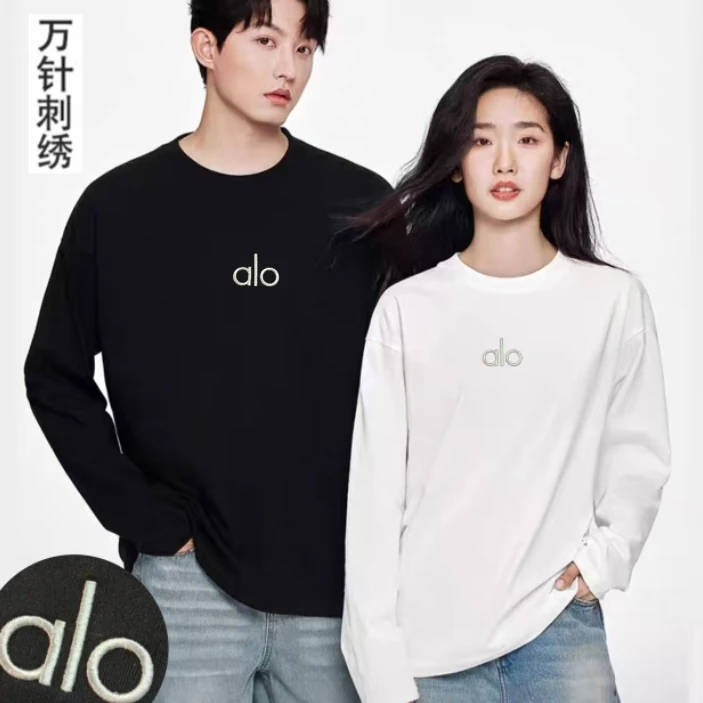【长袖刺绣a'lo】迪桑棉秋款网红爆款时尚百搭清新高档圆领长袖T恤