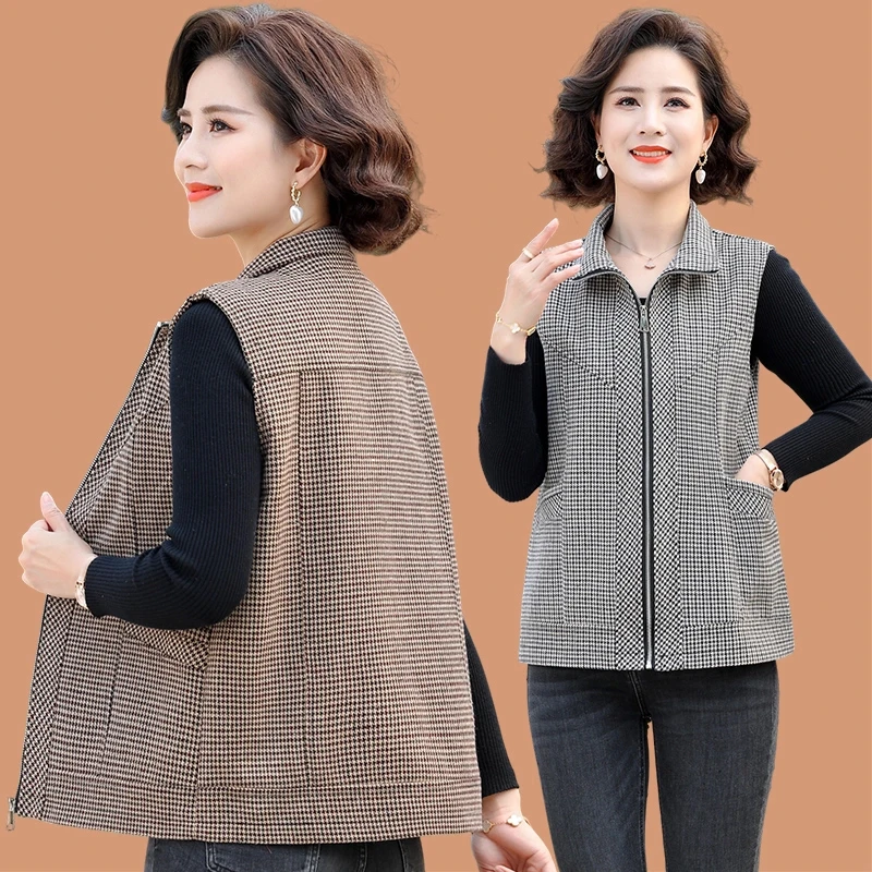 中年妈妈春秋马夹女背心宽松休闲中老年女装洋气翻领马甲坎肩外套