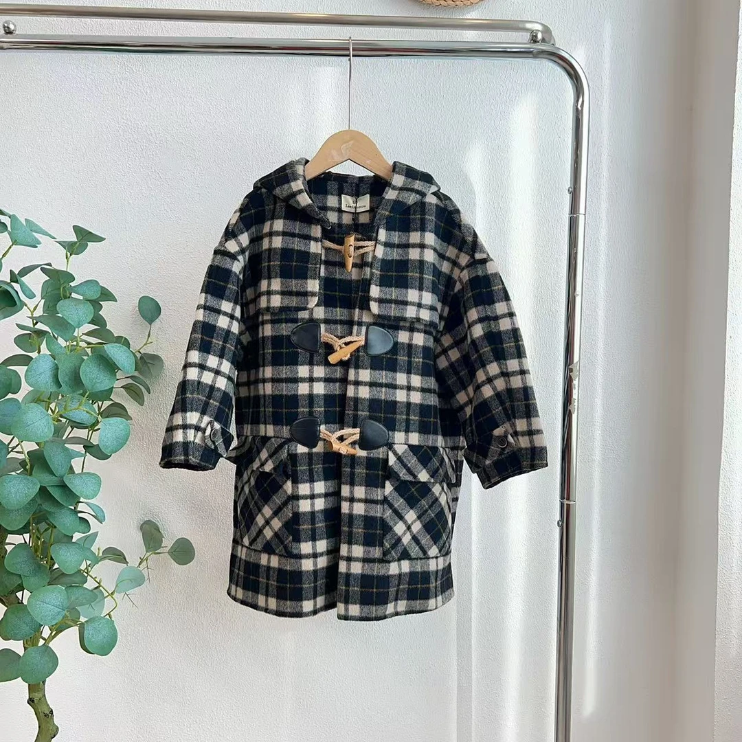 6378屴黑白格毛呢大衣