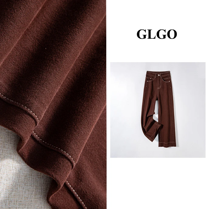 新品拉绒美拉德直筒牛仔裤秋冬款宽松复古阔腿裤ML66861