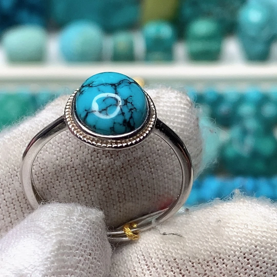 绿松石银S925镶嵌天然原矿 地大质检