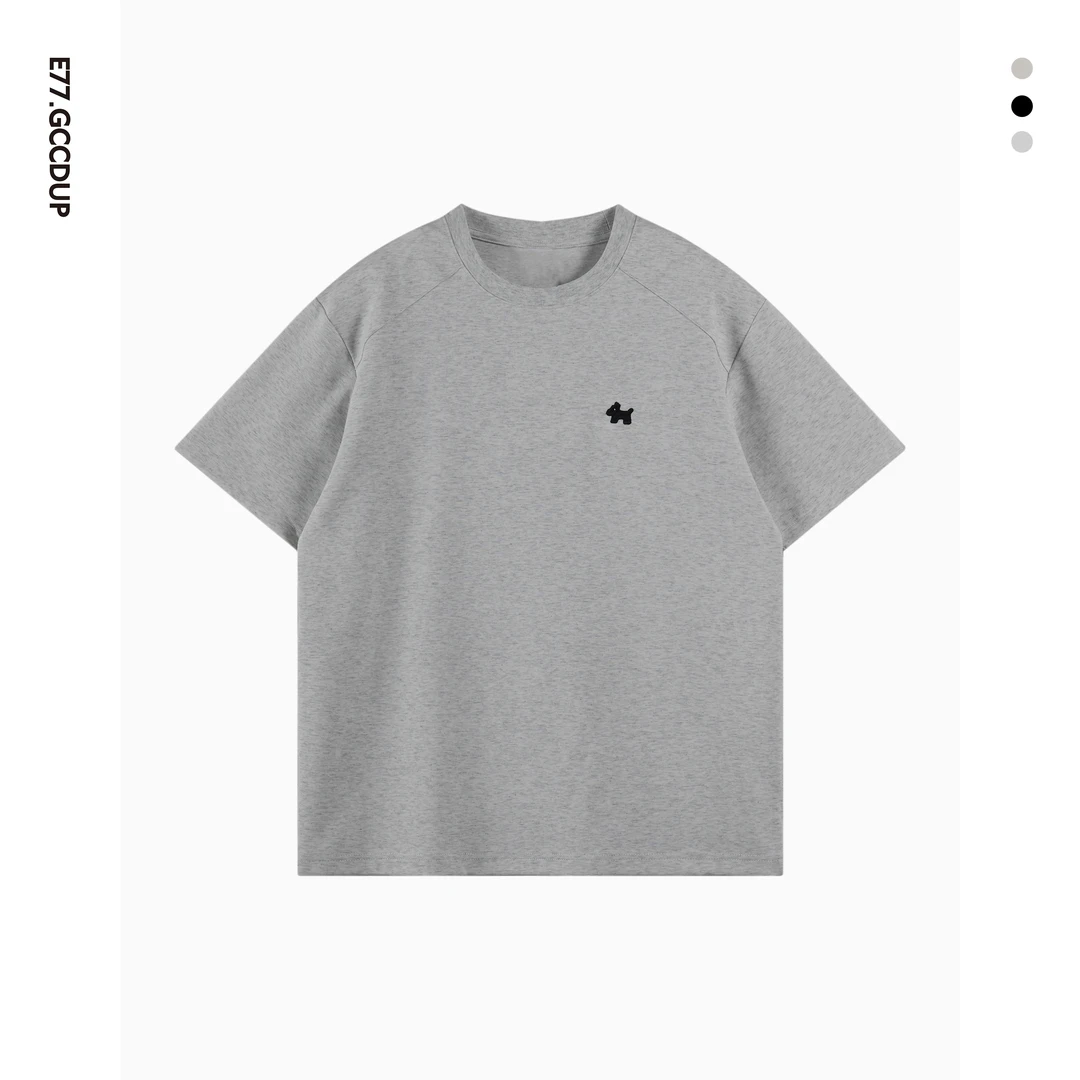 GCCDUPE77夏季绣标短袖宽松圆领休闲百搭简约高级感情侣T恤90316