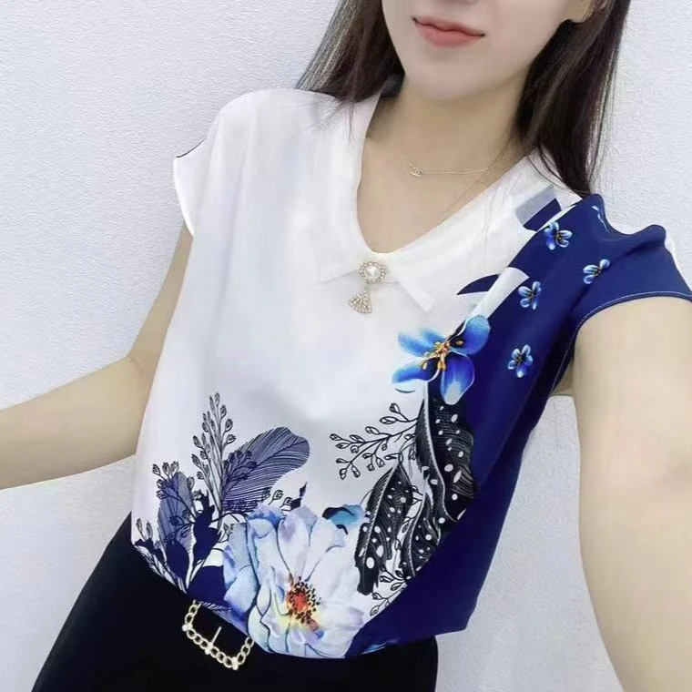 夏季衬衫女2025新款遮肚子遮肉显瘦小衫女宽松百搭洋气上衣女印花