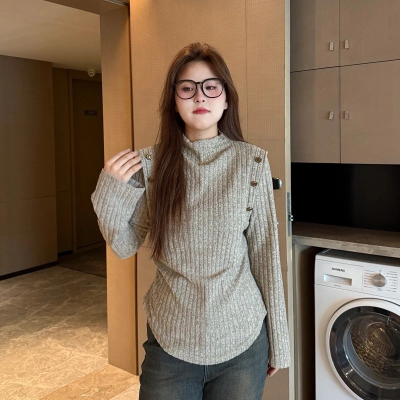 2024冬装新款胖mm大码女韩版时尚高领加厚保暖打底衫长袖上衣