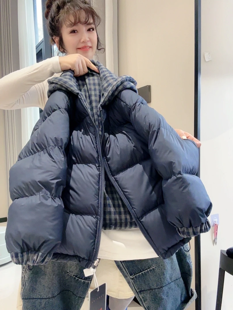 男中大童冬季格子双面穿棉衣新款冬装宽松棉服保暖外套