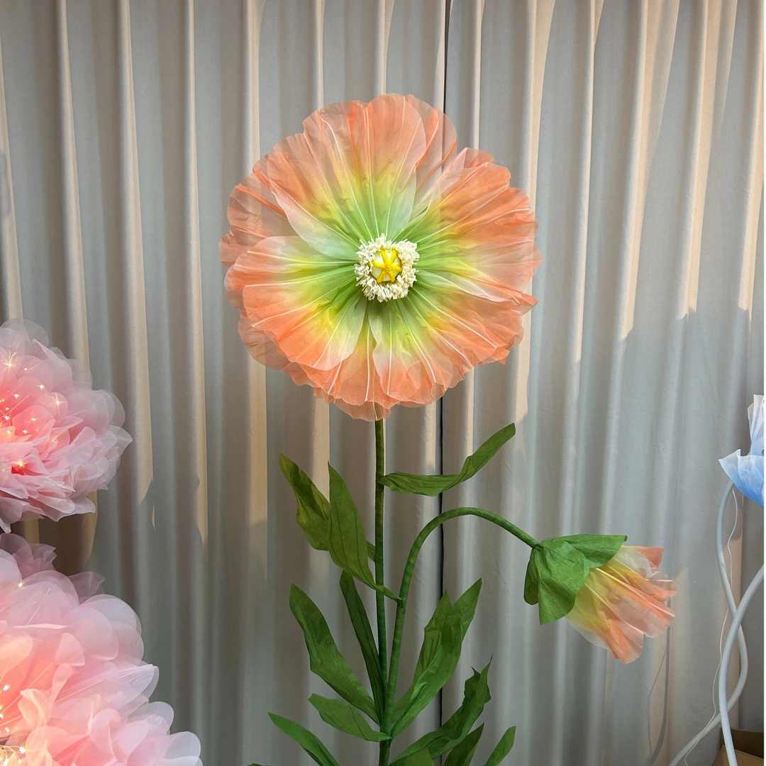 巨型虞美人纸艺花用于婚礼现场迎客摆件橱窗美陈商场装饰活动布置