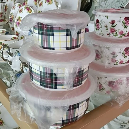 新疆西藏包邮彩格骨质瓷三件套保鲜碗