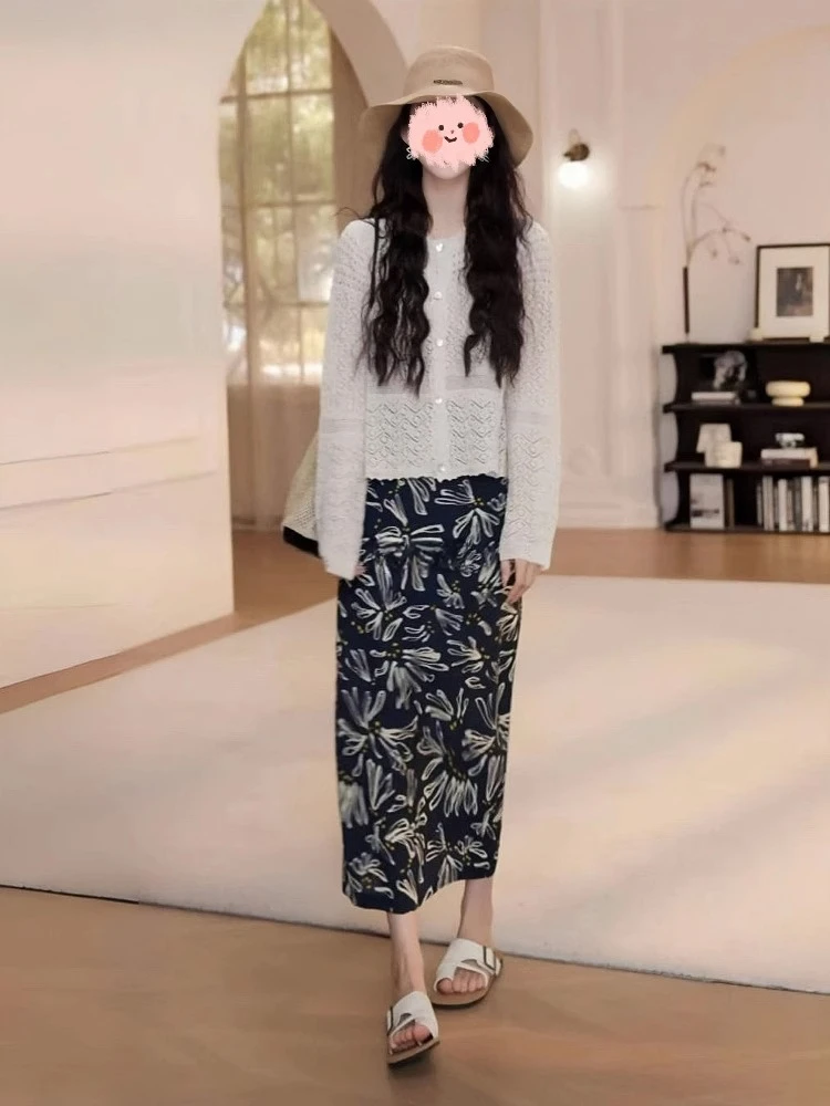 洋气衣服女2025夏季薄款镂空防晒长袖针织开衫百搭半身裙气质套装