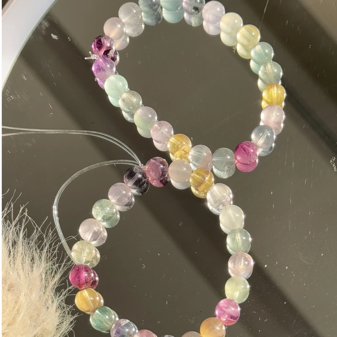 天然玉石彩虹未镶嵌8~9mm高颜值送闺蜜百搭小众简约彩色单圈