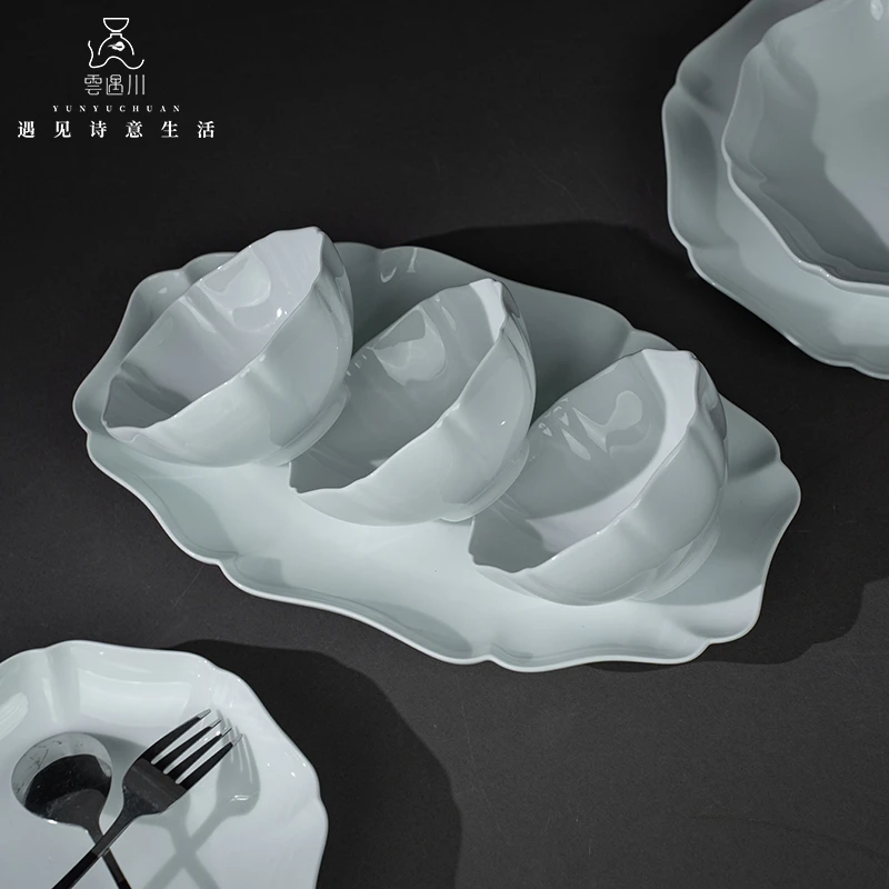 云遇川初见系列碗碟家用2024新款景德镇餐具八瓣葵口碗深盘高颜值