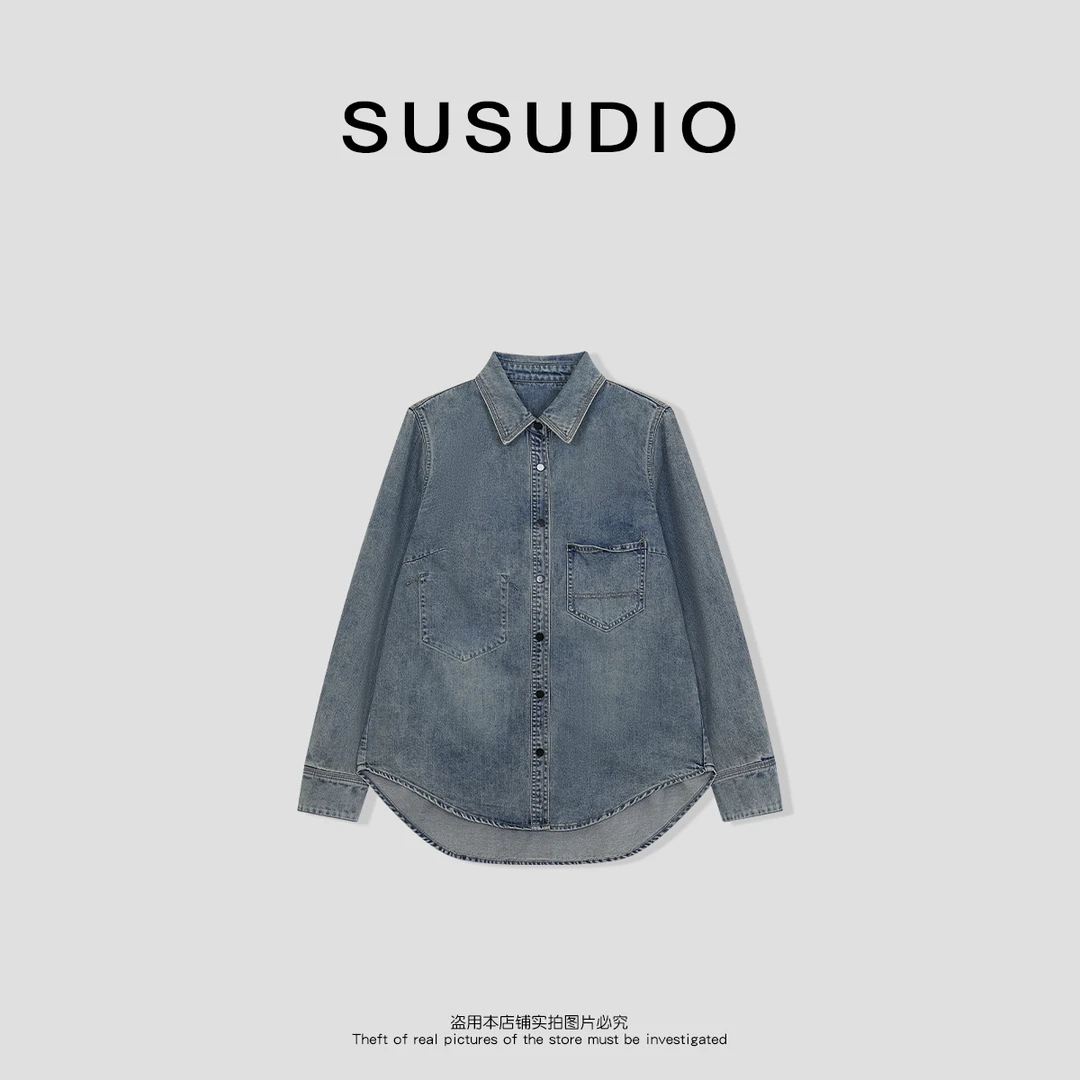SUSUDIO 牛仔很忙 新款单排扣水洗牛仔衬衫70041
