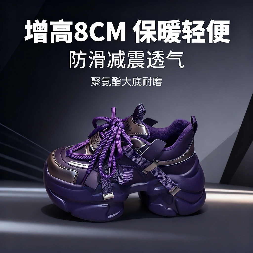 厚底老爹鞋女冬加绒单鞋2025新款秋季小个子爆款增高休闲运动鞋潮