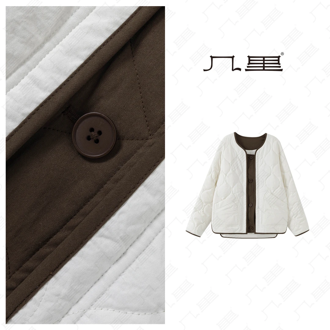 几里与麻 【拼色达人】通勤秋冬百搭棉外套 衣长67 胸围128 1112895