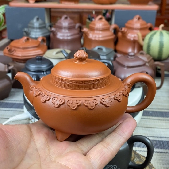 紫砂茶壶云肩如意200-300cc原矿赵庄朱泥特价