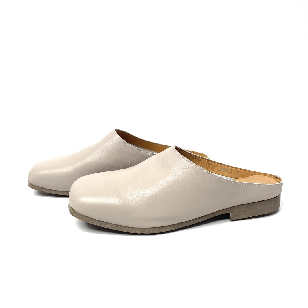 2025新款头层牛皮平底方头包头半拖鞋女舒适软底凉拖鞋外穿2290-3