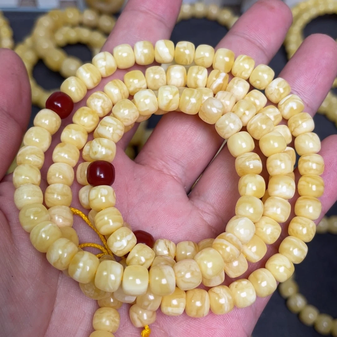 蜜蜡未镶嵌裸石虎皮纹蜜蜡佛珠7.3mm