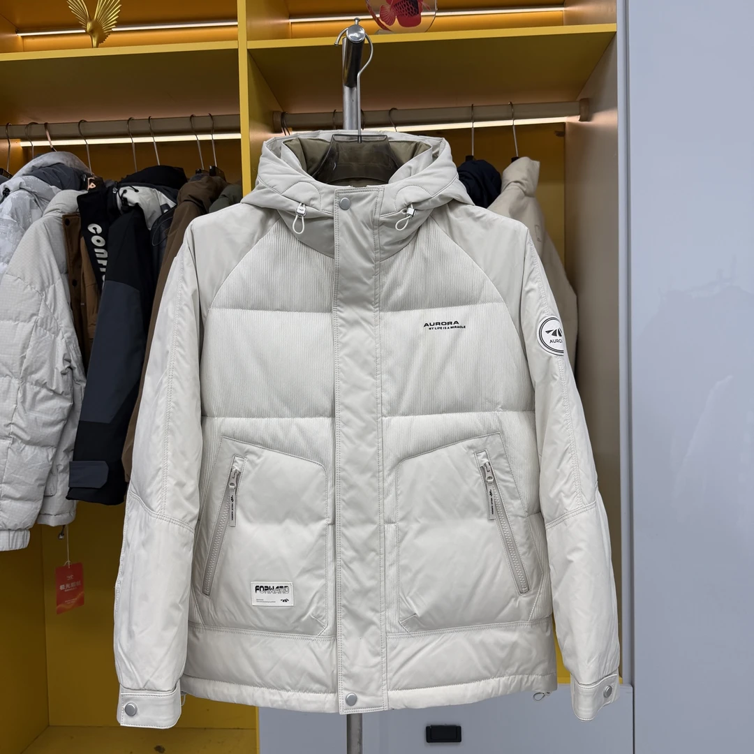 W950男款连帽鹅绒外套秋冬保暖蓬松时尚日常休闲多场景适配羽绒服