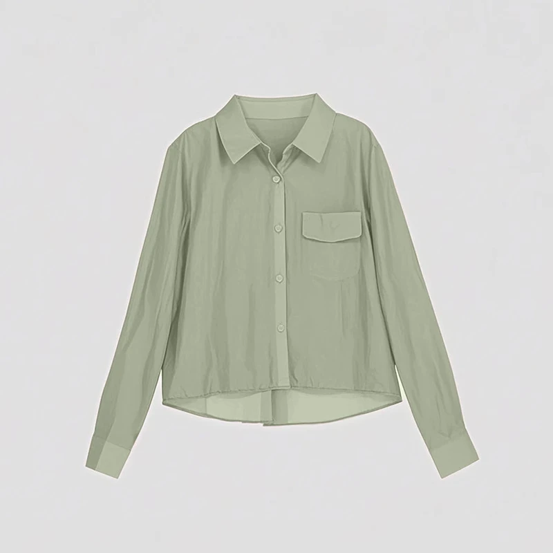 莱赛尔天丝衬衫女短款2025夏新款韩版时尚高腰显瘦小个子衬衣薄款