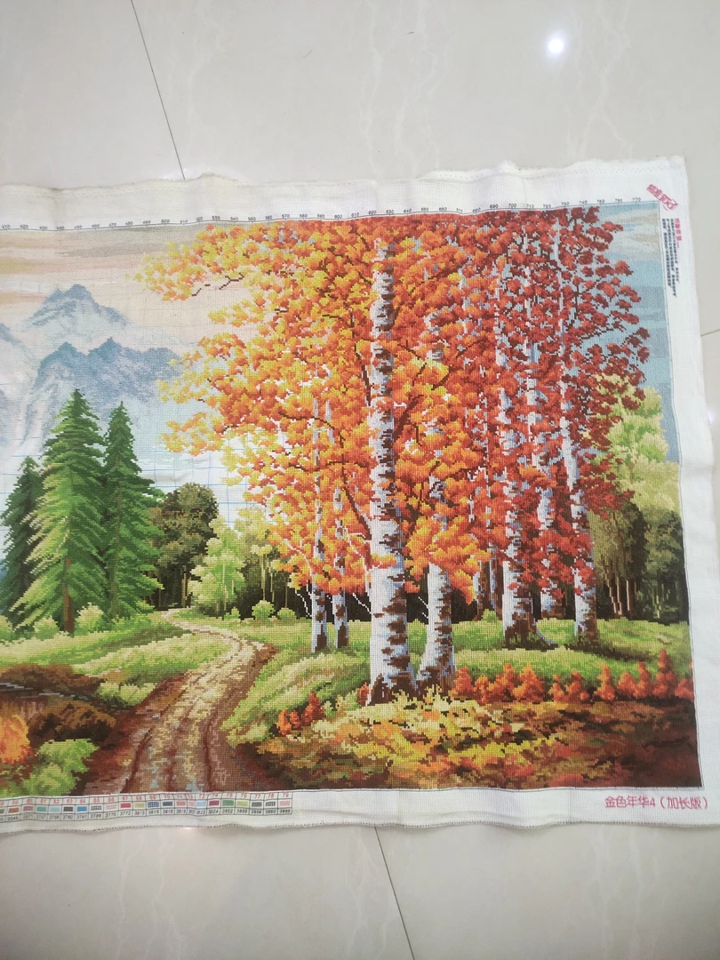 绣好的纯手工十字绣成品金色年华山水风景客厅装饰画