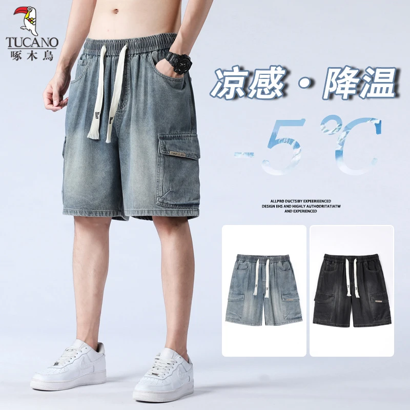 6啄木鸟男士五分裤夏季大码男复古潮流百搭石磨薄款短裤牛仔裤中