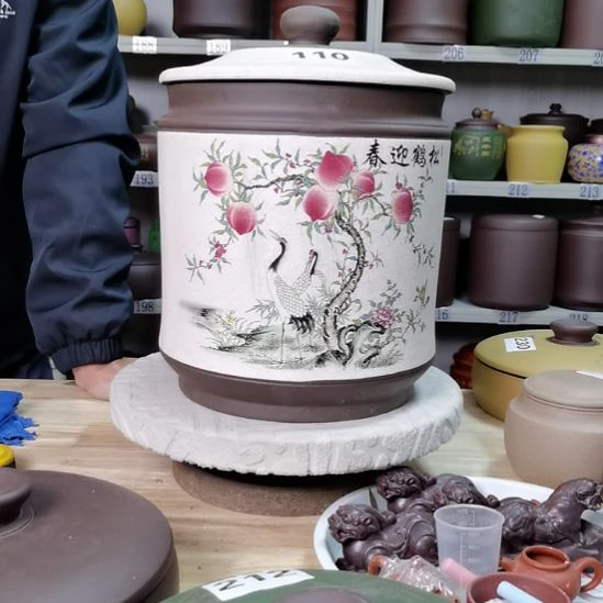紫砂茶叶罐正品宝塔花鸟款茶叶罐
