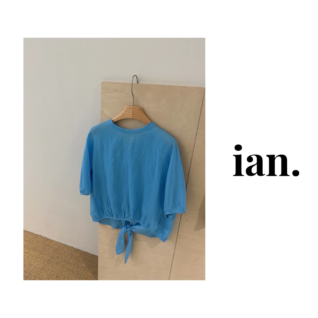 【ian】苎麻天丝背部系带圆领上衣