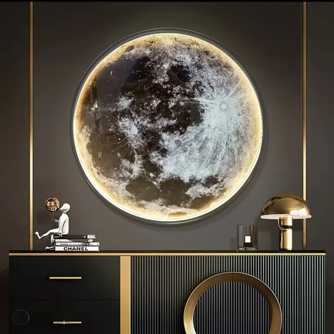 1015LED灯画月球装饰画单幅卧室餐厅异形家居空间带灯6060