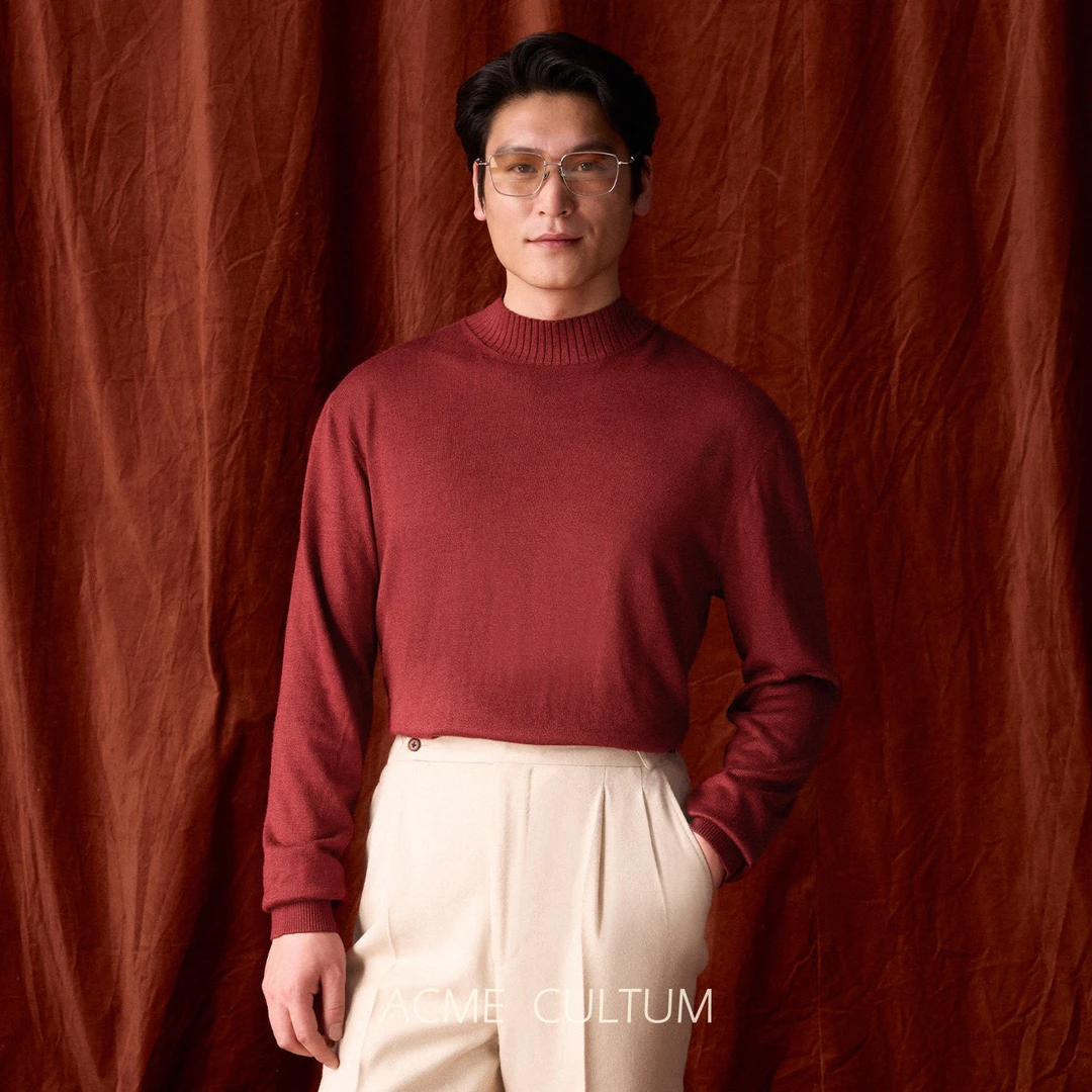 Acme cultum柞蚕丝14针长袖半高领毛衣男女同款针织衫修身内搭冬