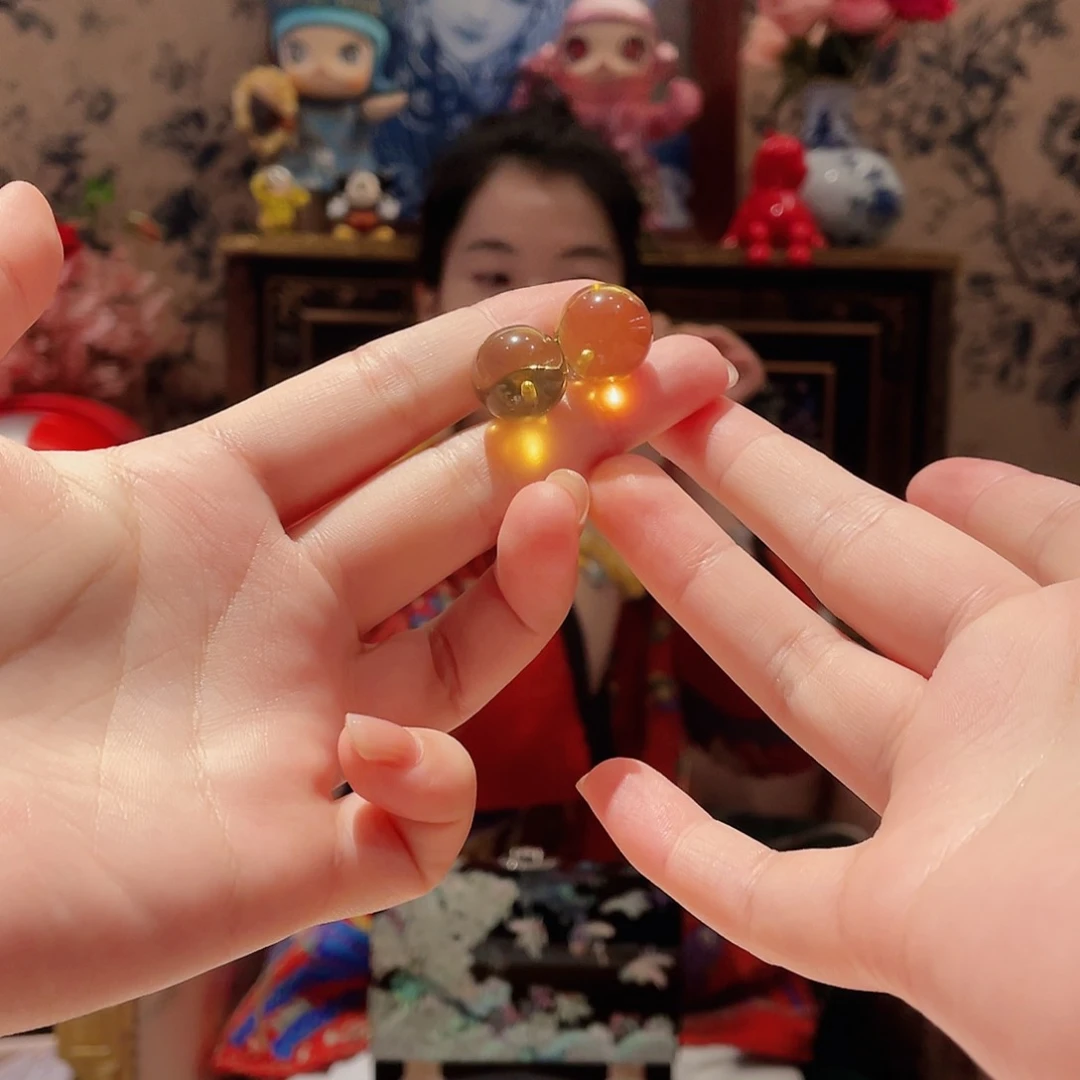 琥珀耳饰18K金镶嵌耳饰