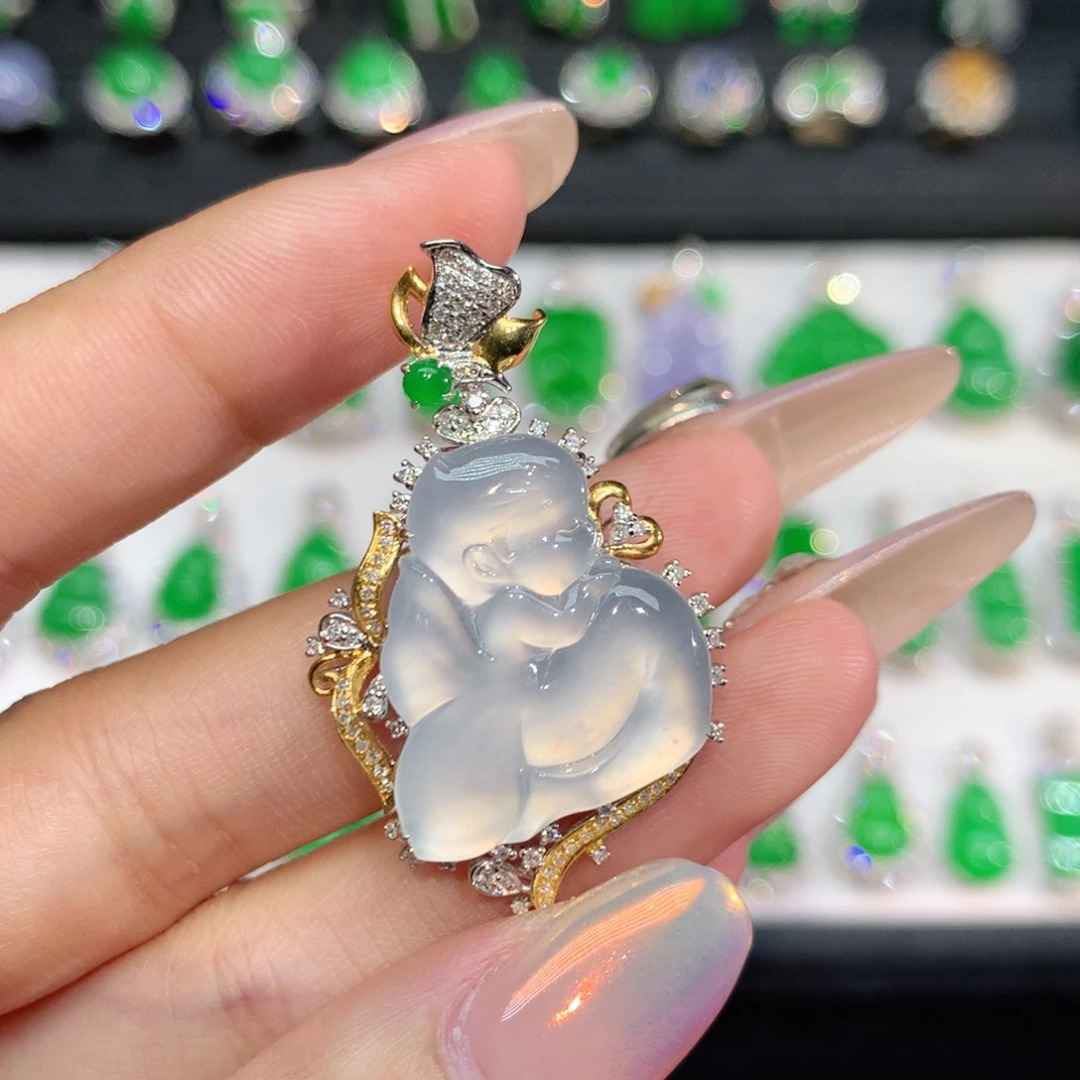 翡翠18K金镶嵌吊坠(不含链)