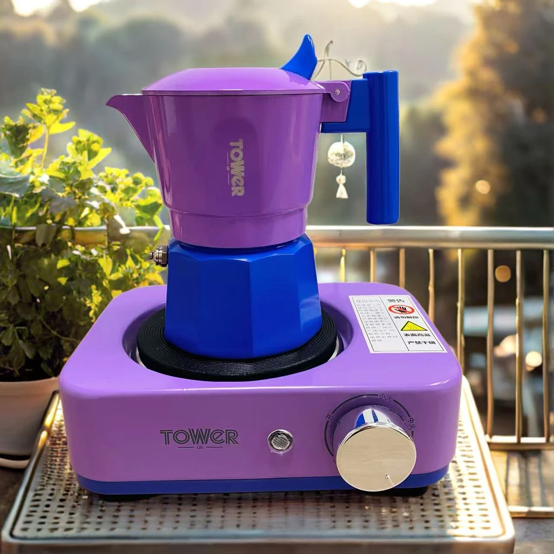 【英国TOWER】钛内胆6代双阀2杯摩卡咖啡壶➕电热炉DB