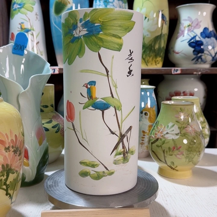 直筒荷花鸟高33 新款陶瓷陶瓷陶瓷陶瓷