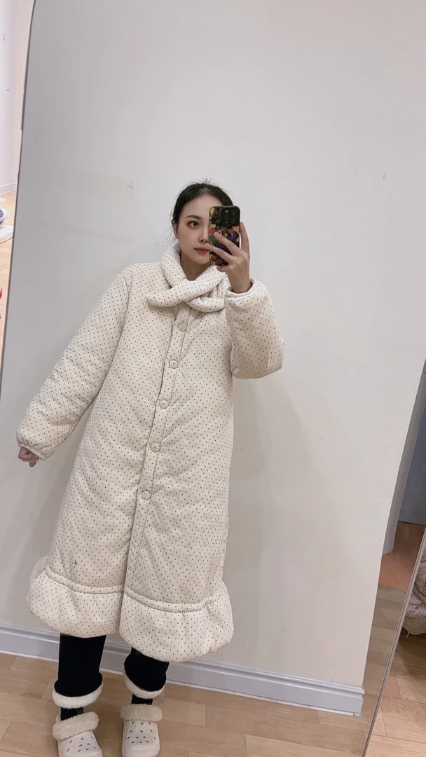 2025新款点点三层加厚大衣睡袍家居服睡裙可外穿