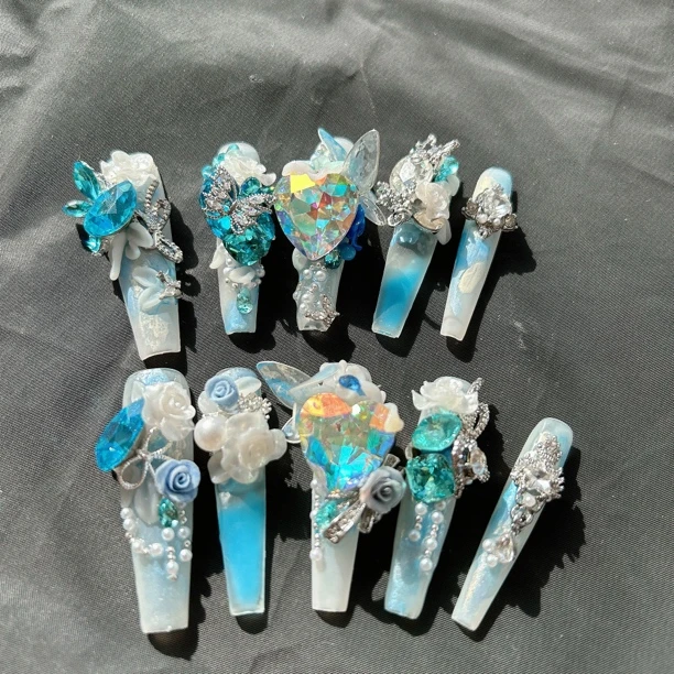 丹若—姚奈儿手工定制全钻满钻晕染掐丝蝴蝶锆石雕花穿戴甲美甲