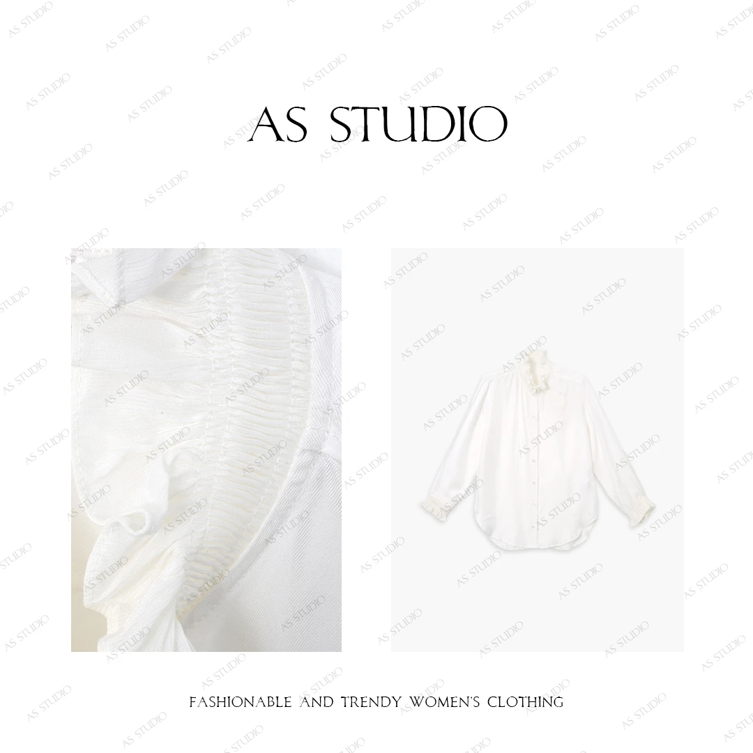 【AS纯元】25新法式荷叶边褶皱立领长袖衬衫AS25CSY3804