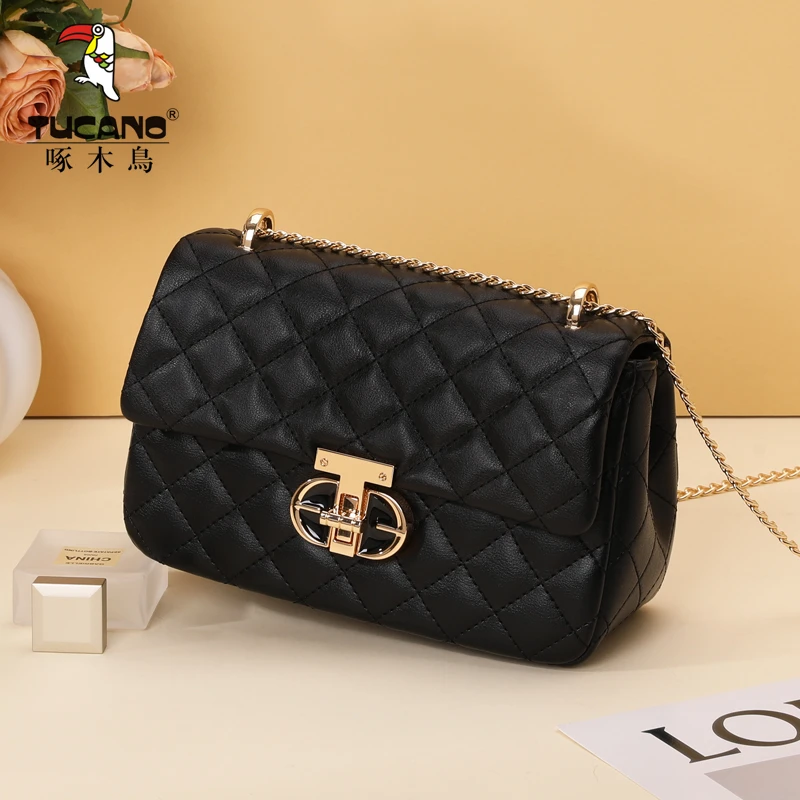 【现货】啄木鸟真皮包包女款爆款2025秋冬时尚链条单肩斜挎女士包包